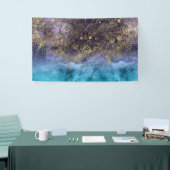 金ゴールドの花の曼荼羅および紙吹雪のイメージ 横断幕 (トレードショー)