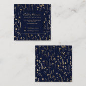 金ゴールドの花の濃紺の毛の化粧のタイポグラフィ スクエア名刺 (正面/裏面)