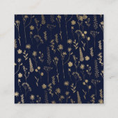 金ゴールドの花の濃紺の毛の化粧のタイポグラフィ スクエア名刺 (裏面)