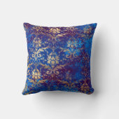 金ゴールドの花を青でスクロール クッション (裏面)