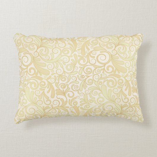 金ゴールドの花柄の葉パターン アクセントクッション (正面)