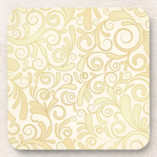 金ゴールドの花柄の葉パターン コースター (正面)