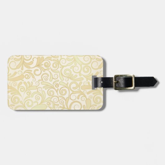 金ゴールドの花柄の葉パターン ラゲッジタグ (正面横)