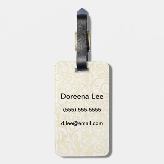 金ゴールドの花柄の葉パターン ラゲッジタグ (裏面縦)