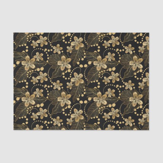 金ゴールドの花離れ真珠とブラックデコパージュ 薄葉紙 (正面)