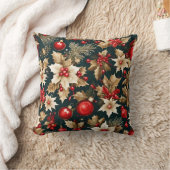 金ゴールドの花、赤いバウブルとベリー クッション (ブランケット)