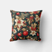 金ゴールドの花、赤いバウブルとベリー クッション (裏面)