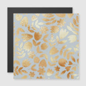 金ゴールドの花、青い背景、箔の模倣。 (正面/裏面)