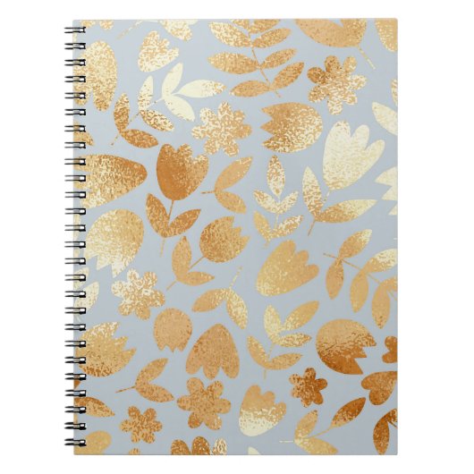 金ゴールドの花、青い背景、箔の模倣。 ノートブック (正面)