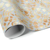 金ゴールドの花、青い背景、箔の模倣。 ラッピングペーパー (ロールコーナー)