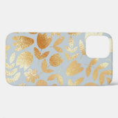 金ゴールドの花、青い背景、箔の模倣。 Case-Mate iPhoneケース (裏面 (横))