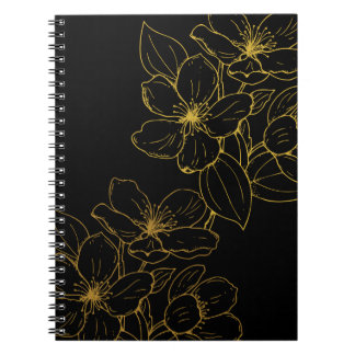 金ゴールドの花Black Note Book & Journals ノートブック