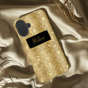 金ゴールドの華やかなシークンきらめくグドット iPhone 16 PLUSケース