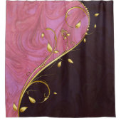 金ゴールドの葉がピンクのブルゴーニュの渦に輝く シャワーカーテン (正面)