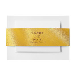 金ゴールドの葉とエレガントスクリプ結婚トの 招待状ベリーバンド