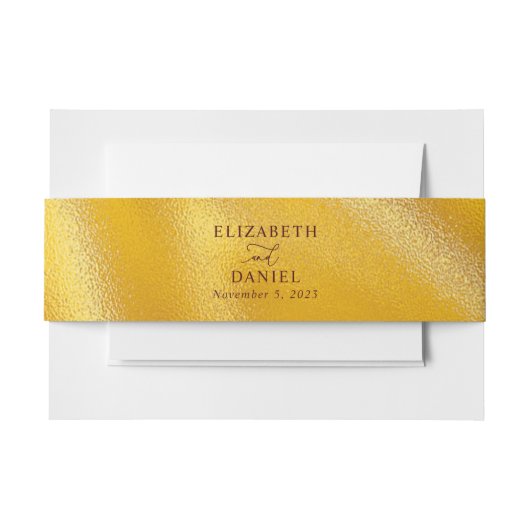 金ゴールドの葉とエレガントスクリプ結婚トの 招待状ベリーバンド (正面例)