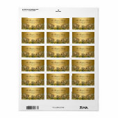 金ゴールドの葉と弓のクリスマス住所 シール (フルシート)