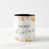 金ゴールドの葉のシンプルクリスマス ツートーンマグカップ (中央)