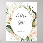 金ゴールドの葉のフローラカードとギフト ポスター (正面)