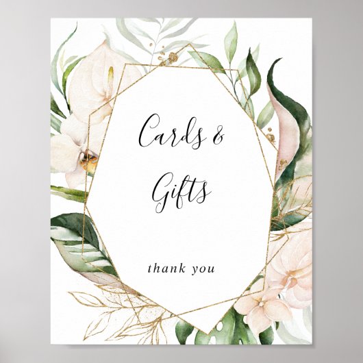 金ゴールドの葉のフローラカードとギフト ポスター (正面)