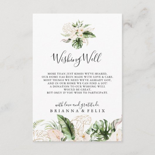 金ゴールドの葉のフローラ結婚の願いの井戸 エンクロージャーカード (正面)