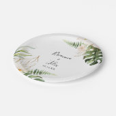 金ゴールドの葉のフローラ結婚ズケーキ ペーパープレート (アングル)