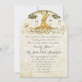 金ゴールドの葉のメイスンの瓶が星の下結婚に 招待状 (正面)