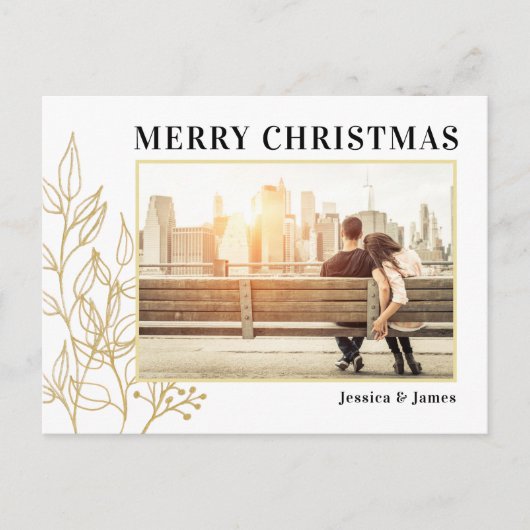 金ゴールドの葉の写真メリークリスマスポストカード シーズンポストカード (正面)