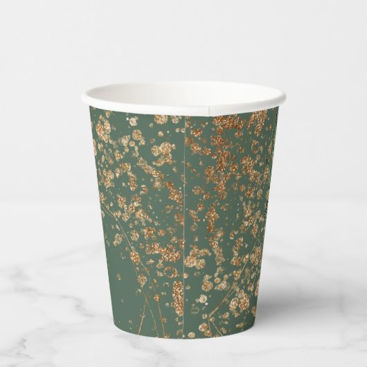 金ゴールドの葉の多い植物性ユーカリ緑のモノグラム 紙コップ (右)