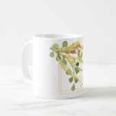 金ゴールドの葉の枠付き名前 コーヒーマグカップ (正面左)