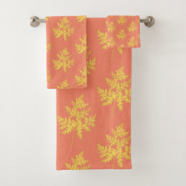 金ゴールドの葉の珊瑚植物模様 バスタオルセット
