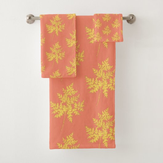 金ゴールドの葉の珊瑚植物模様 バスタオルセット (インサイチュ)