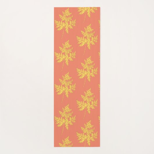 金ゴールドの葉の珊瑚植物模様 ヨガマット (裏面)
