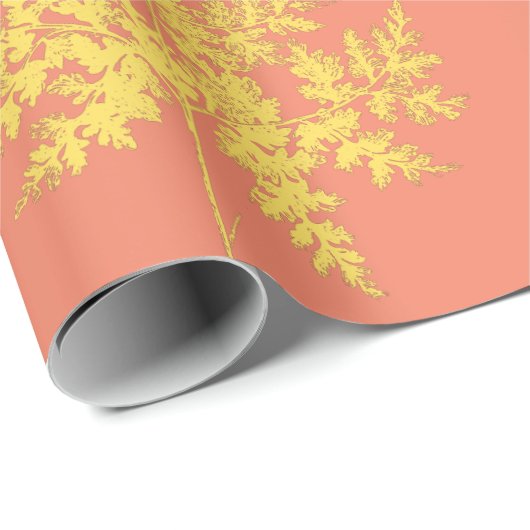 金ゴールドの葉の珊瑚植物模様 ラッピングペーパー (ロールコーナー)