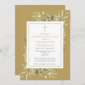金ゴールドの葉キリスト教の生活のお祝い 招待状 (正面/裏面)