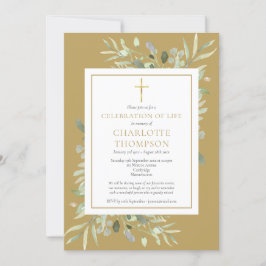 金ゴールドの葉キリスト教の生活のお祝い 招待状