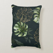 金ゴールドの葉トロピカル:ダークウォーター色 アクセントクッション (裏面(縦))