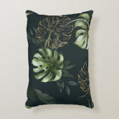 金ゴールドの葉トロピカル:ダークウォーター色 アクセントクッション (正面(垂直))