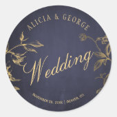 金ゴールドの葉ネイビーブルーシック書結婚道 ラウンドシール (正面)