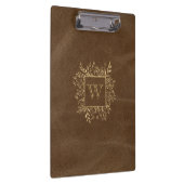金ゴールドの葉モノグラムブラウンフェイクレザー クリップボード (右)