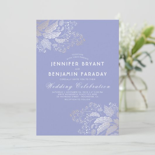 金ゴールドの葉ラベンダーパープルエレガントな結婚式 招待状 (スタンド正面)