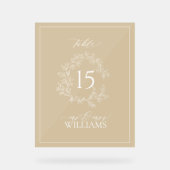 金ゴールドの葉冠モノグラム結婚のテーブル番号 アクリルサイン (正面)