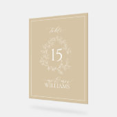 金ゴールドの葉冠モノグラム結婚のテーブル番号 アクリルサイン (傾斜)