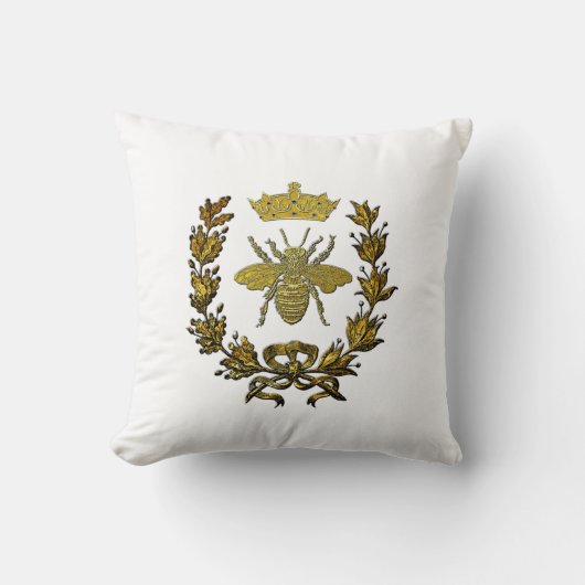 金ゴールドの蜂のリースの王冠及びあなたの色 クッション (正面)