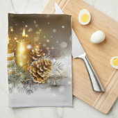 金ゴールドの蝋燭のクリスマスのエレガントな休日の家の装飾 キッチンタオル (四つ折り)