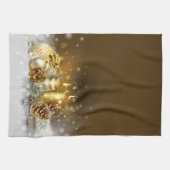 金ゴールドの蝋燭のクリスマスのエレガントな休日の家の装飾 キッチンタオル (横)