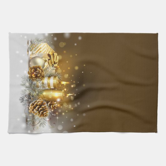 金ゴールドの蝋燭のクリスマスのエレガントな休日の家の装飾 キッチンタオル (横)