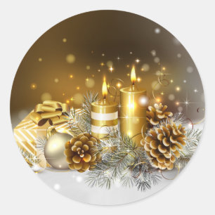 金ゴールドの蝋燭のメリークリスマスの休日 ラウンドシール