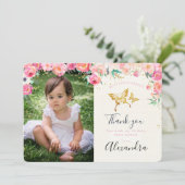金ゴールドの蝶及び花柄の写真のサンキューカード サンキューカード (スタンド正面)