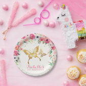 金ゴールドの蝶花の紙皿 ペーパープレート (パーティー)